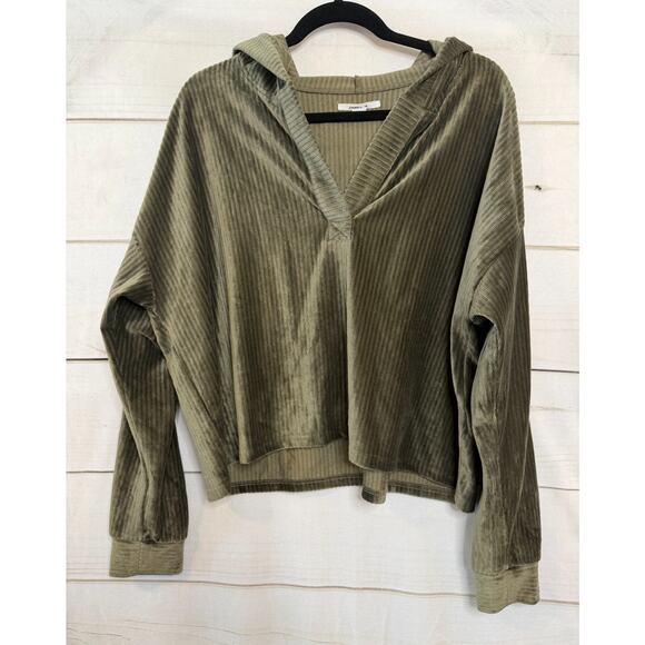 O'neill Size LG Army Green Ribbed Super Soft Hoodie Oversized Cropped - Picture 1 of 5